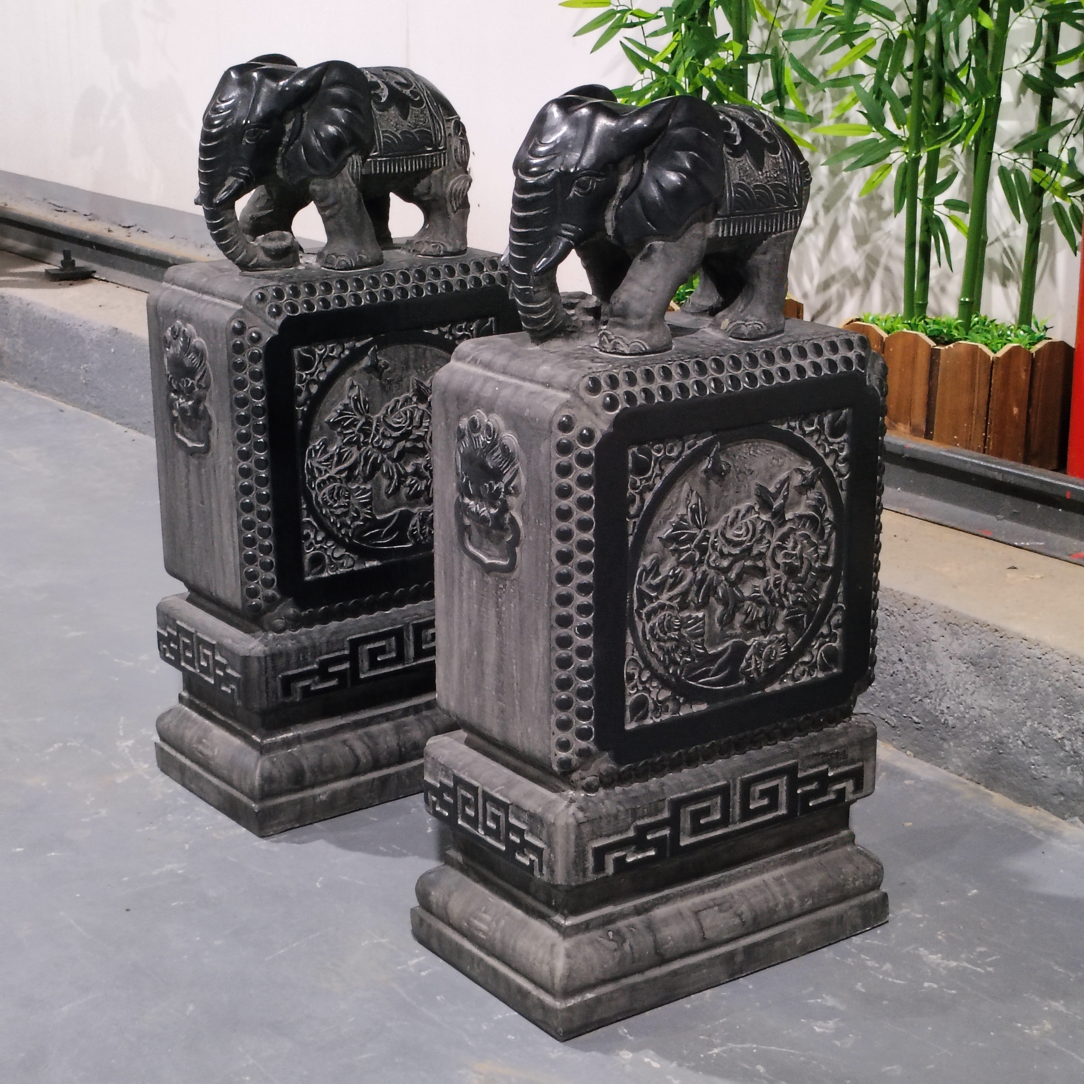 书香款小象石鼓摆件材质青石古典复古手工雕刻包邮不含卸货和安装