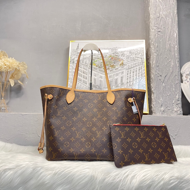 95新 LV 何为奢侈/nf neverfull 中号 老花子母包