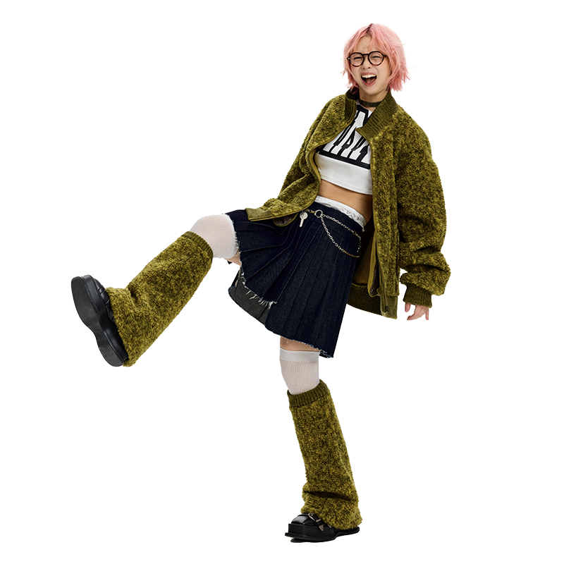 【奥体自播】藻绿色颗粒绒外套腿套