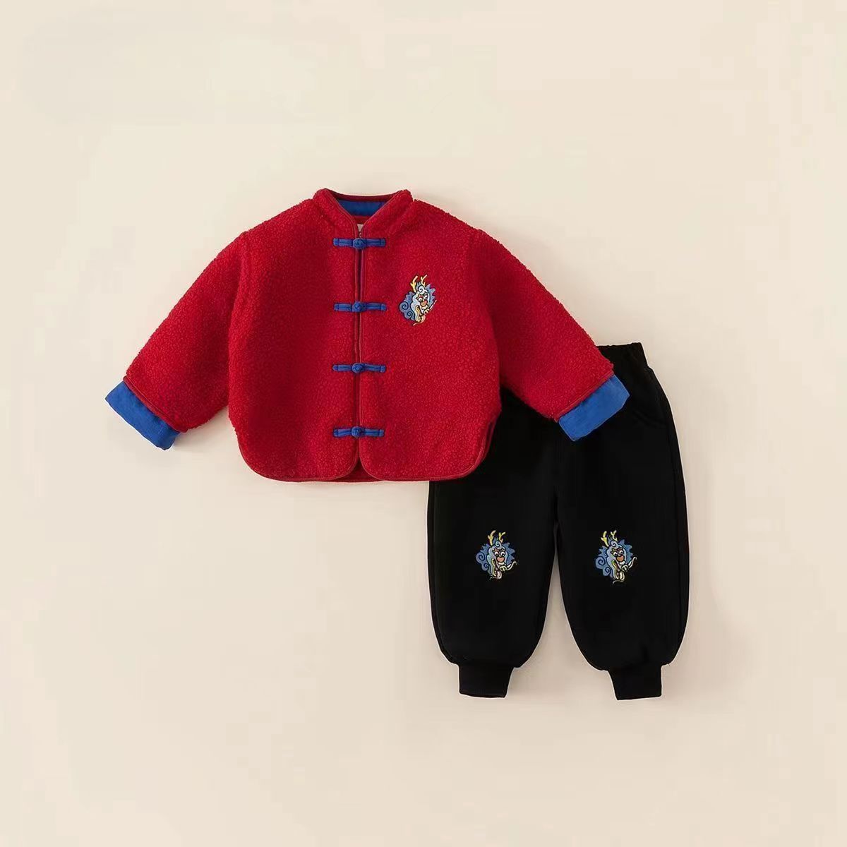 【巴迷】宝宝套装龙年拜年儿童男童唐装女童新年加厚周岁冬装礼服