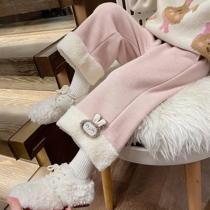 【巴迷】女童加绒裤子冬装儿童时髦加厚直筒裤洋气女宝宝保暖