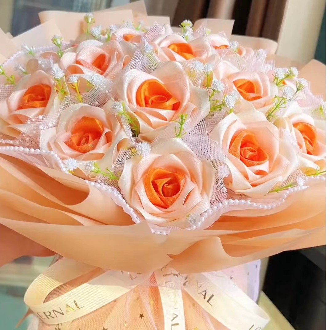 成品手工缎带玫瑰花束（成品不支持退货）