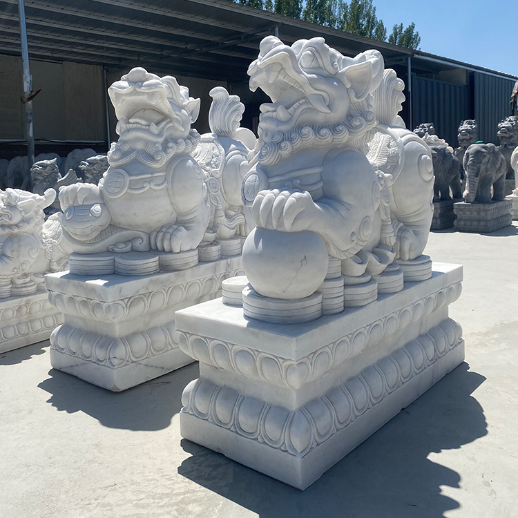 石雕貔貅公母一对公司家用别墅门口汉白玉青石手工大号摆件