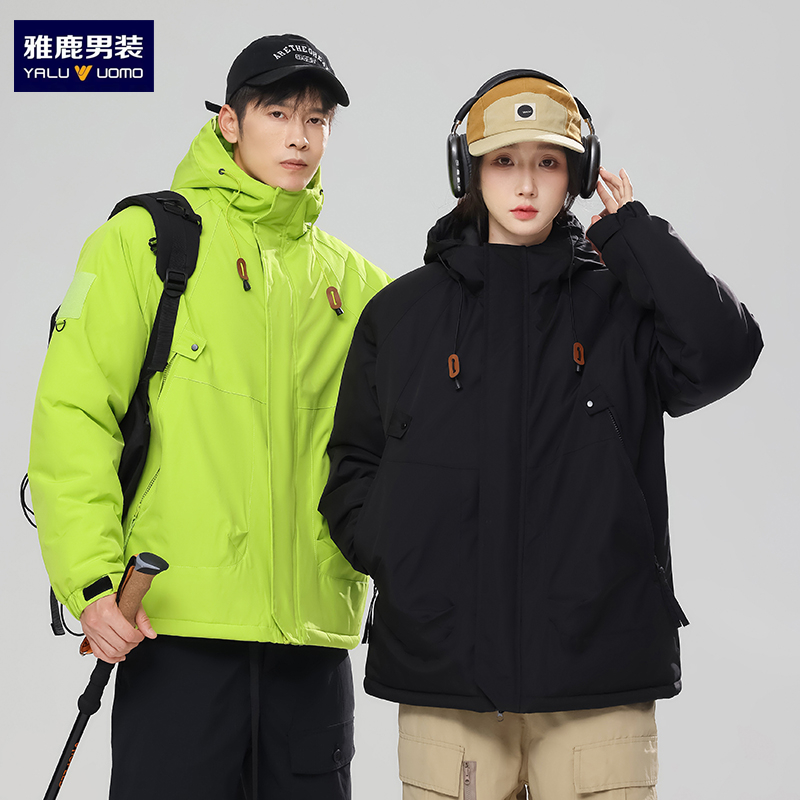 雅鹿男装休闲连帽棉衣保暖加厚棉服潮流外套男女款款冬季户外棉袄