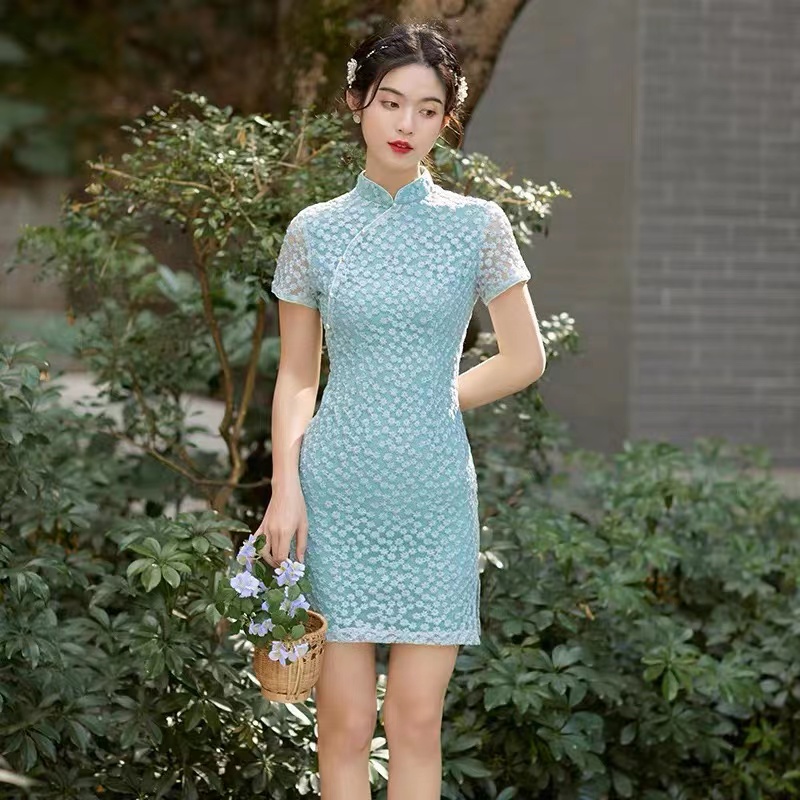 【052蓝色丽莎】网红单层气质百搭款淑女显瘦旗袍