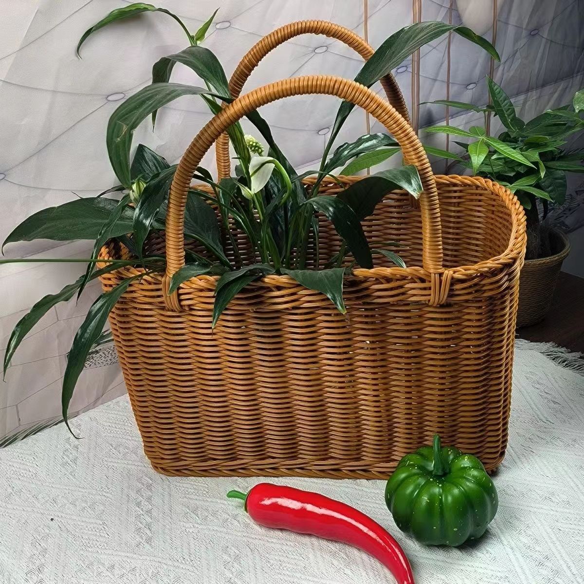 【买菜篮子】购物篮洗澡篮户外手提篮菜篮子编织藤编野餐手提篮 