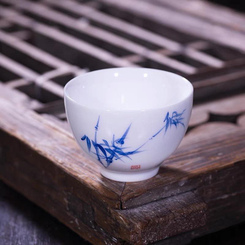 茶具茶杯陶瓷手绘手工手绘高白泥单杯