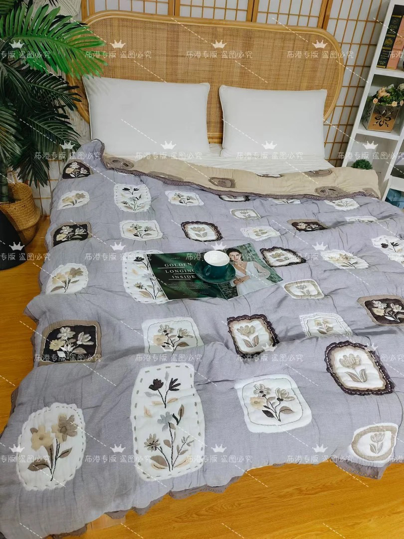 样品～幕古十层可机洗泡芙纱布被有钱花紫色、会起小毛球