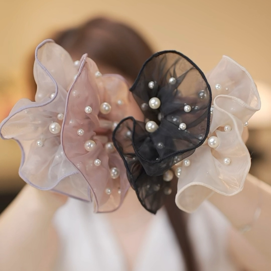 气质串珠花朵发圈大肠发圈FQ123轻奢百搭简约韩版