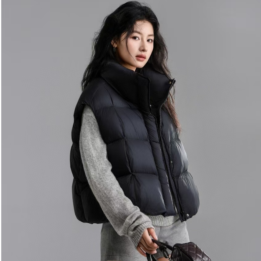 新款马甲女秋冬时尚加厚韩版宽松时髦背心女立领短款保暖外套