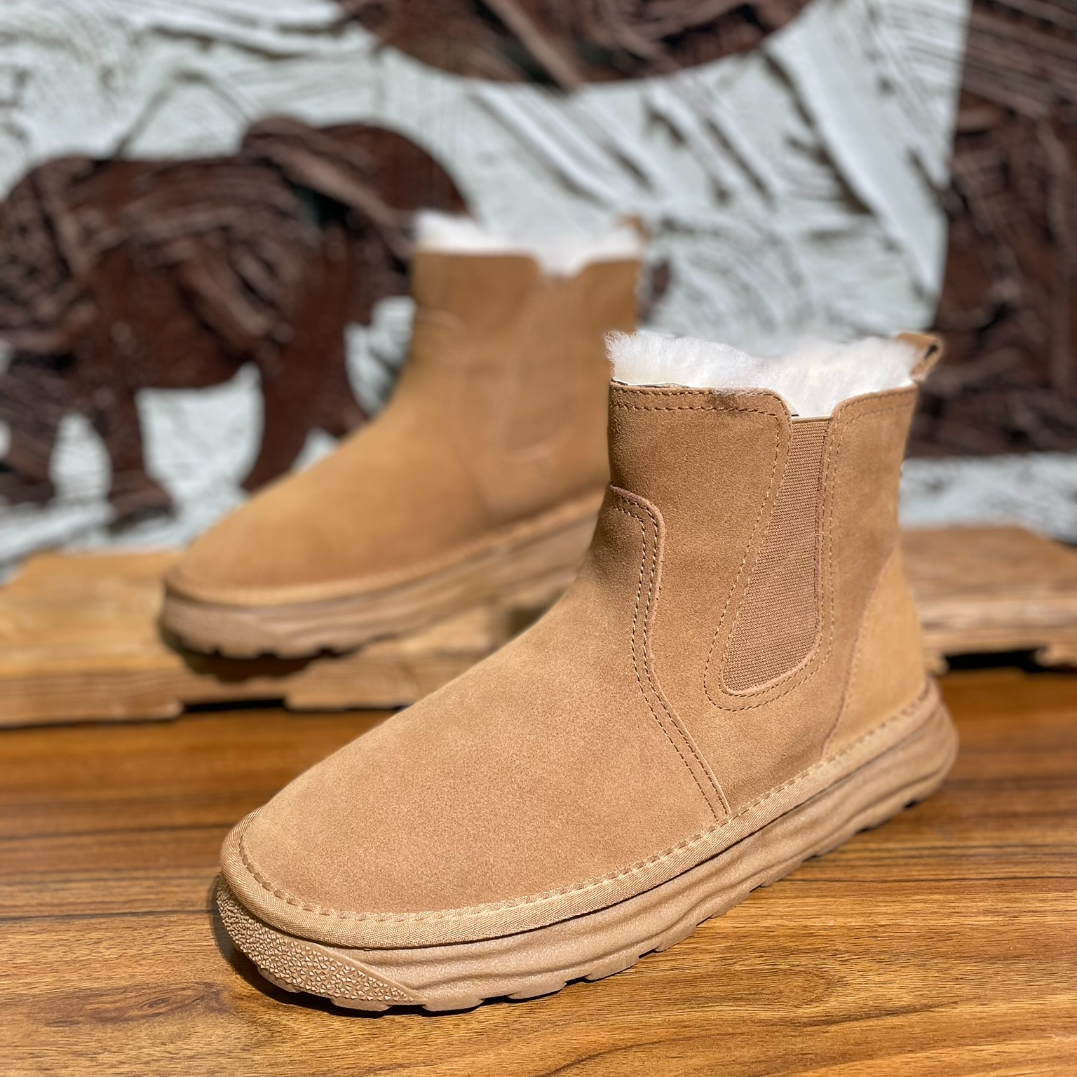 5折反季 切尔西磨砂皮毛里雪地靴棉鞋冬季保暖防滑大棉鞋男鞋K