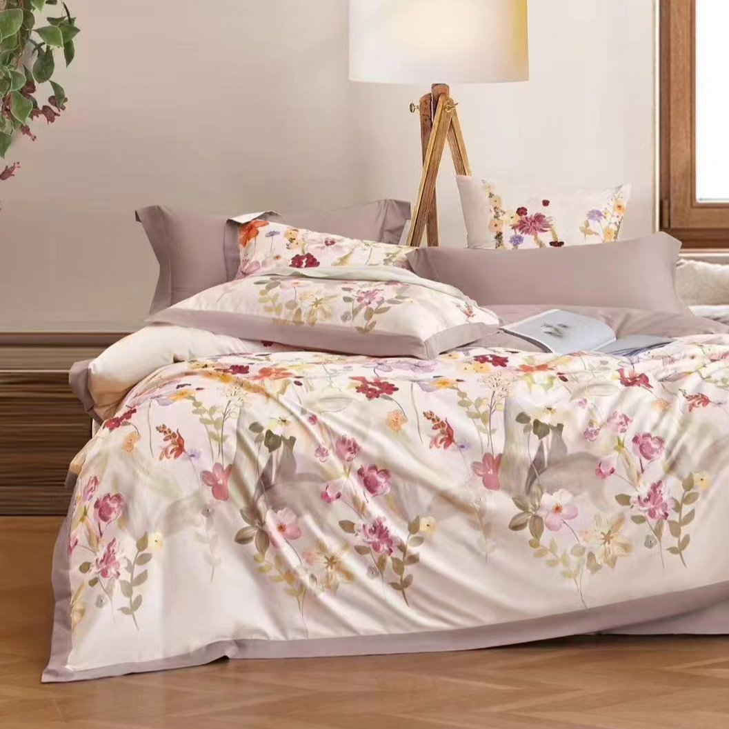 C7728 纯棉100s匹马棉数码印花加大四件套 花安生粉220*240轻奢