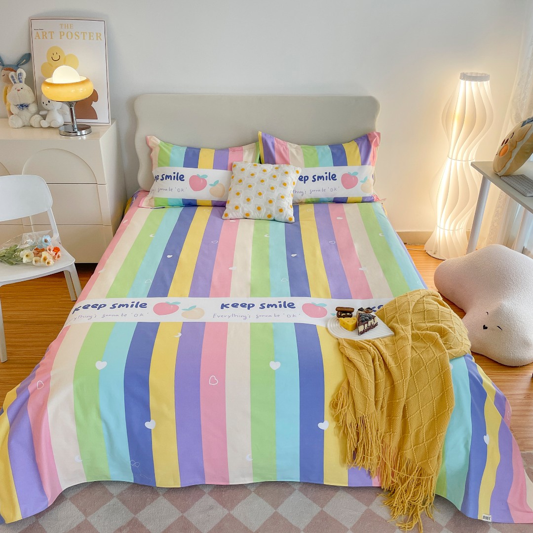 B3530 纯棉大帆布双人床单 星梦彩虹230*250双人耐用加厚机洗时尚