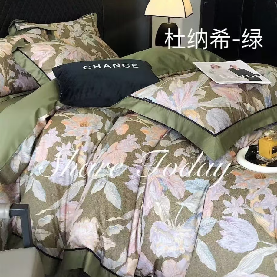 C7661 高端全棉长绒棉数码印花100s加大四件套 杜纳希-绿220*240