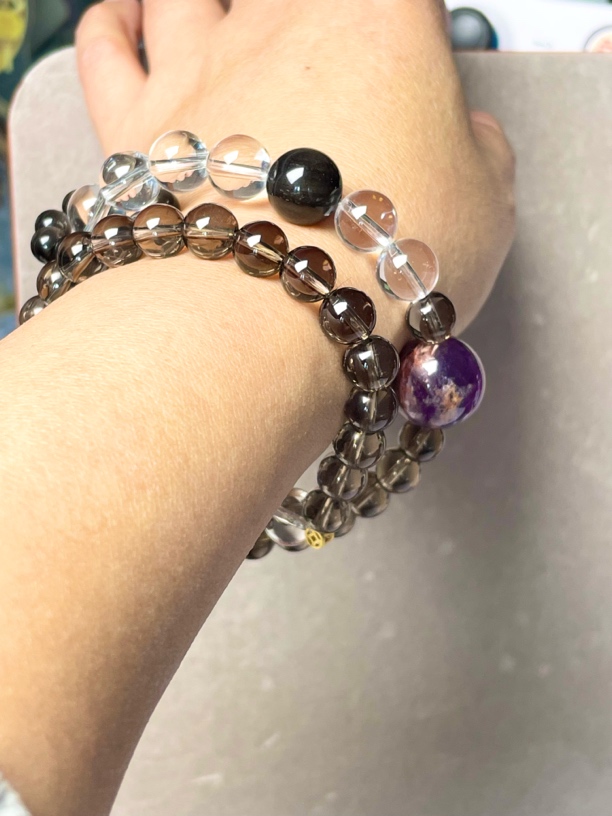 石到好运空灵 天然白水晶茶水晶双圈手串