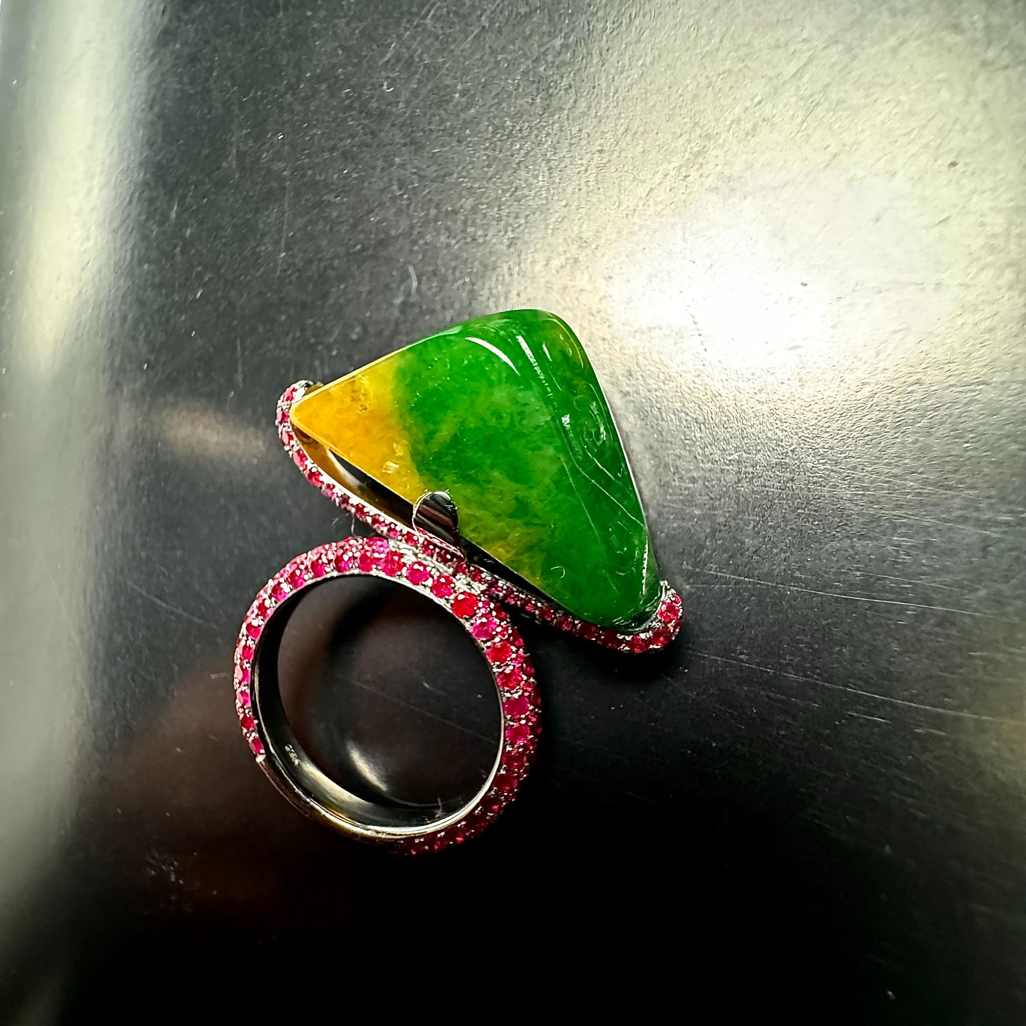 黄加绿戒指吊坠两用款戒圈内径