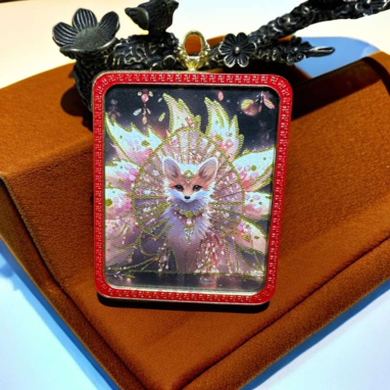 九尾小幼狐唐卡吊坠（手编绳）