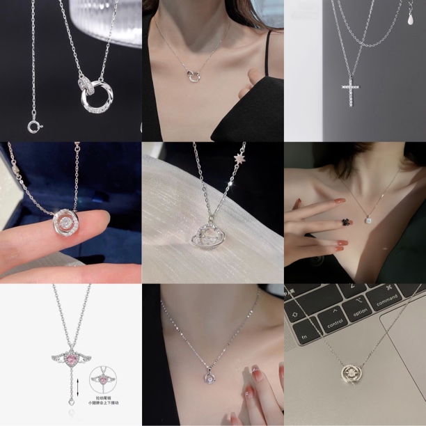 坠链均925银合成锆石 纯银项链ins多样性发货