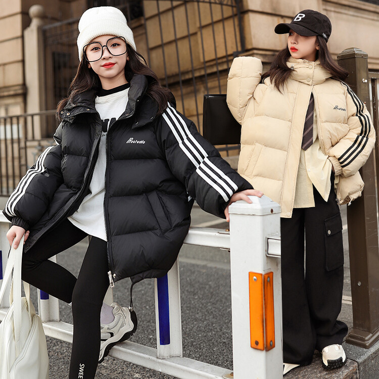 女童加厚棉服2023时尚休闲韩版洋气连帽宽松小女孩中大童保暖外套