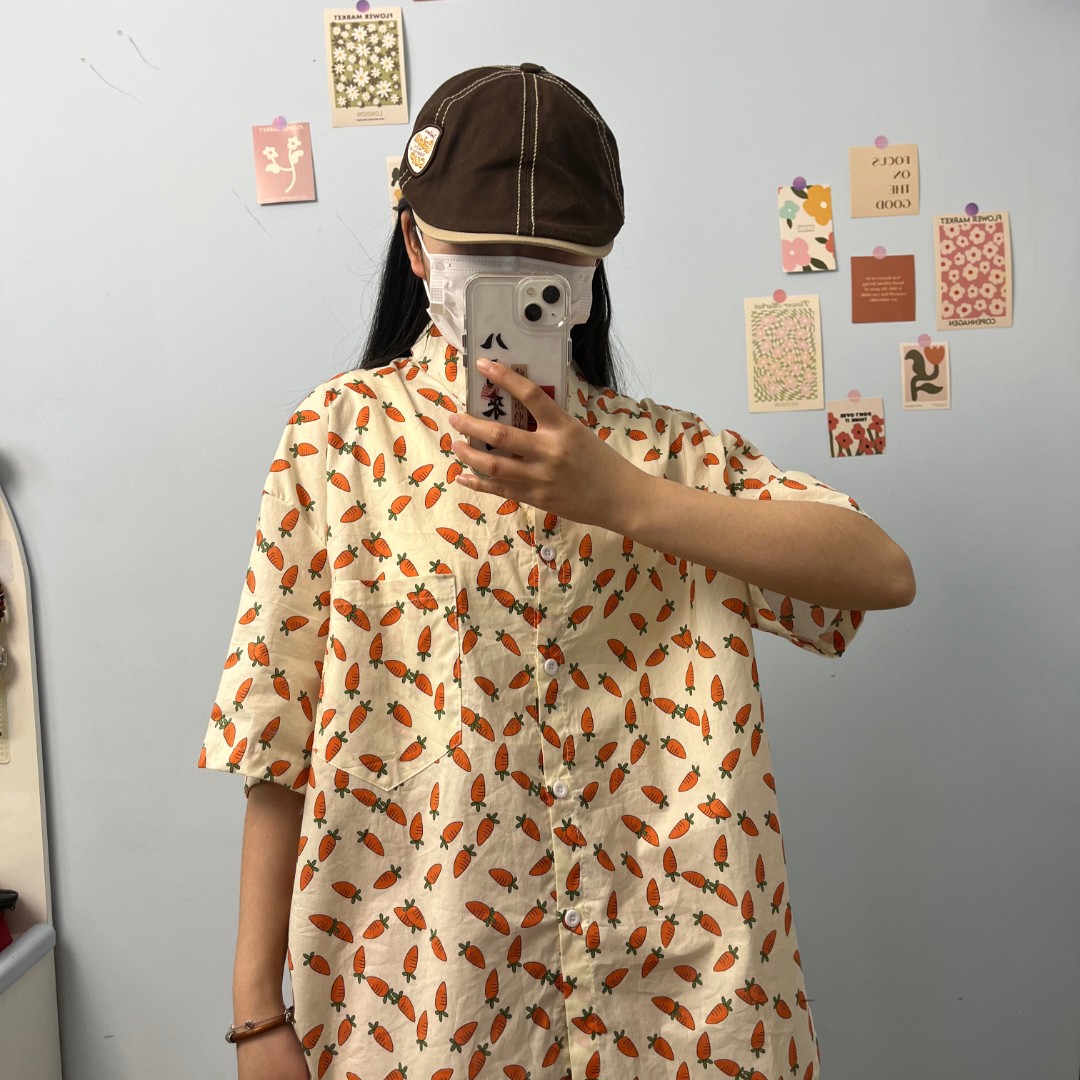 （清仓no退no换）日系胡萝卜印花大版时尚衬衫显瘦宽松衬衣上衣女