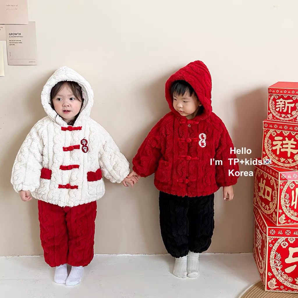 【加绒加厚】儿童家居服套装三层夹棉男女童冬款年服睡衣宝宝保暖