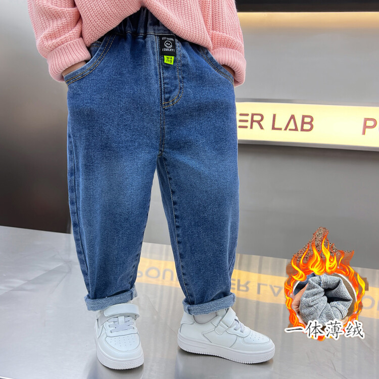 女童裤子加绒2023年秋冬款新款儿童洋气时髦薄绒冬季加厚牛仔裤潮