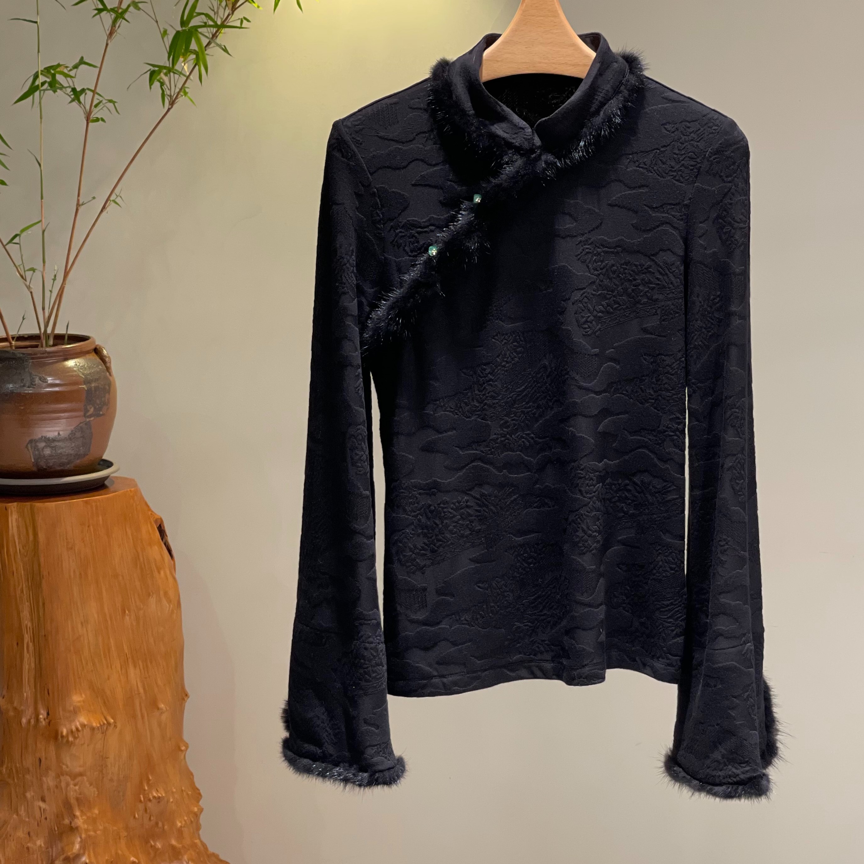 【十里凉亭】新中式衬衫复古气质气质时尚长袖春天秋冬立领提花#92