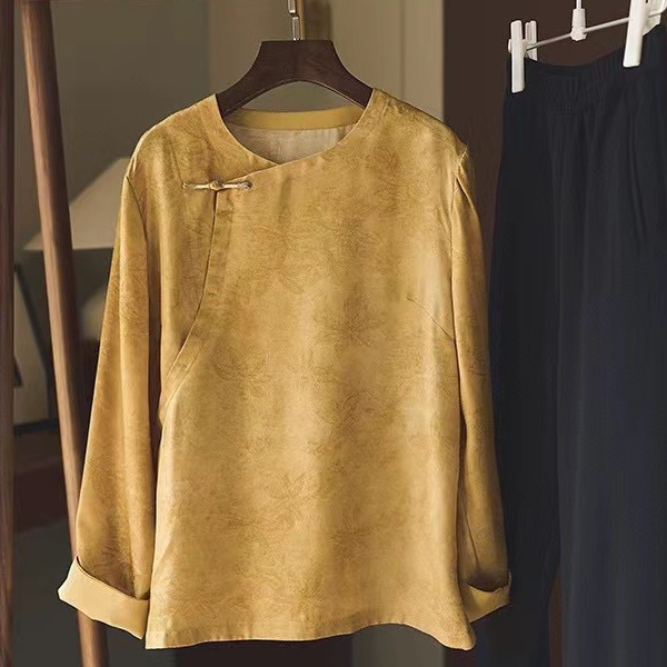 【山月诗】气质长袖时尚新中式国风黄色提花气质式上衣#18