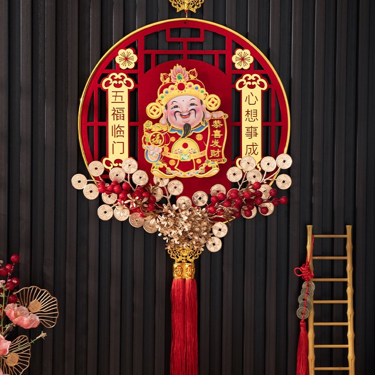 2024新年财神爷挂件电动摇头财神挂饰客厅春节挂件对联新春门挂