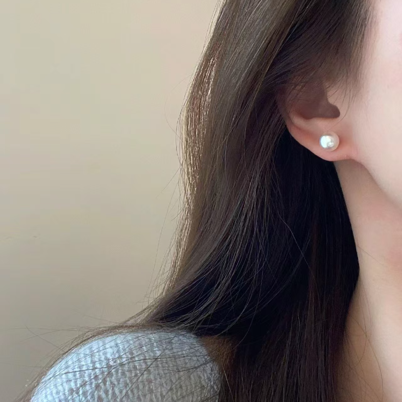 9左右点位18K金素耳钉 珍珠耳钉 时尚百搭款 高级 淡水珍珠耳饰