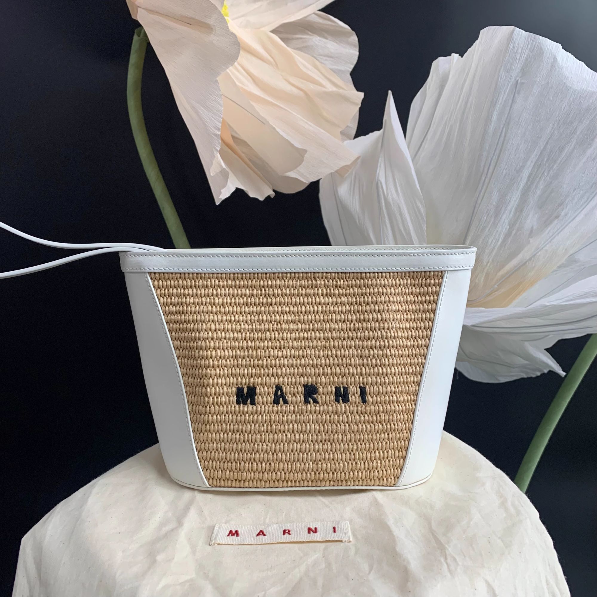 99新 MARNI 闲置品marni藤编手包新款在售菜篮子 6191