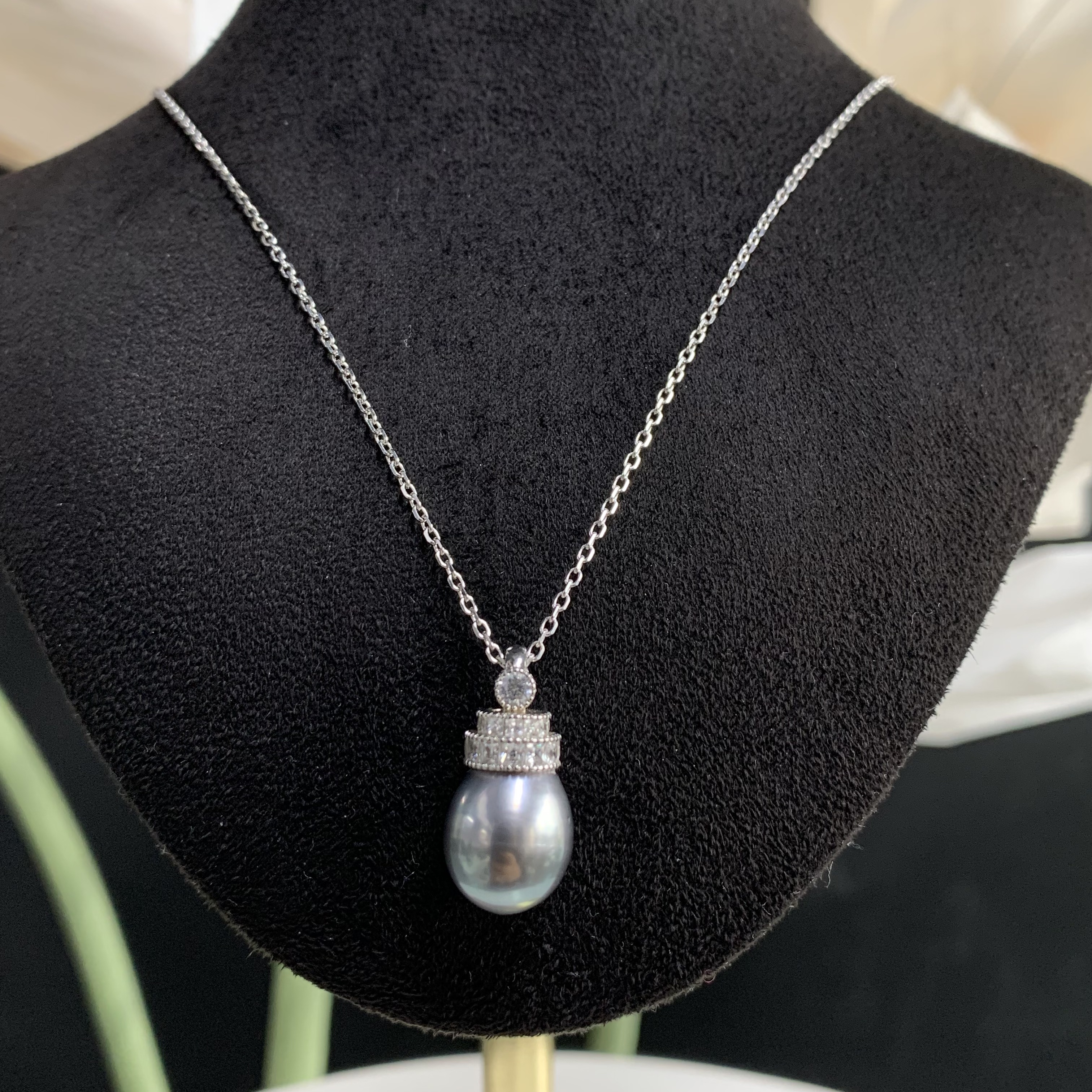 全新未使用  【海珠带证】大溪地珍珠银镶吊坠珠13 椭圆-0831