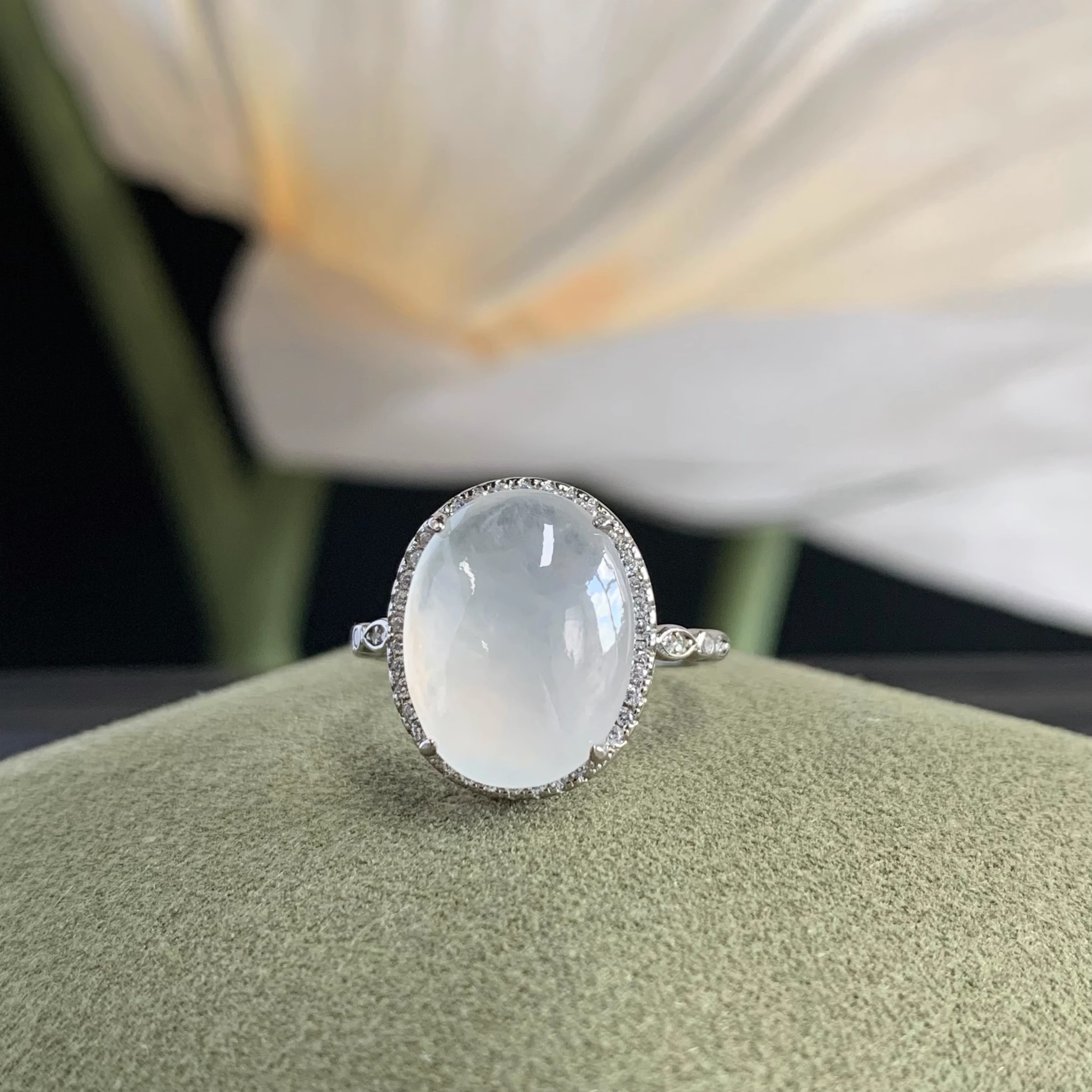 全新未使用 其他 【缅料保A带证】高冰银镶戒指主石14-1949