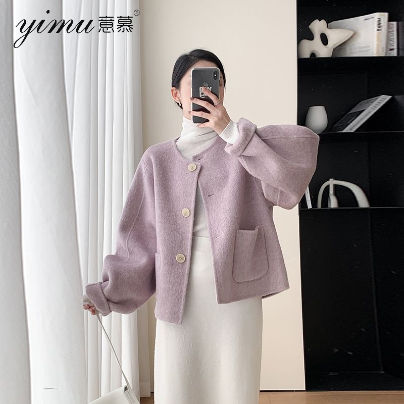 秋冬加厚休闲短款毛呢外套女韩系新款小香风双面呢大衣设计感入秋