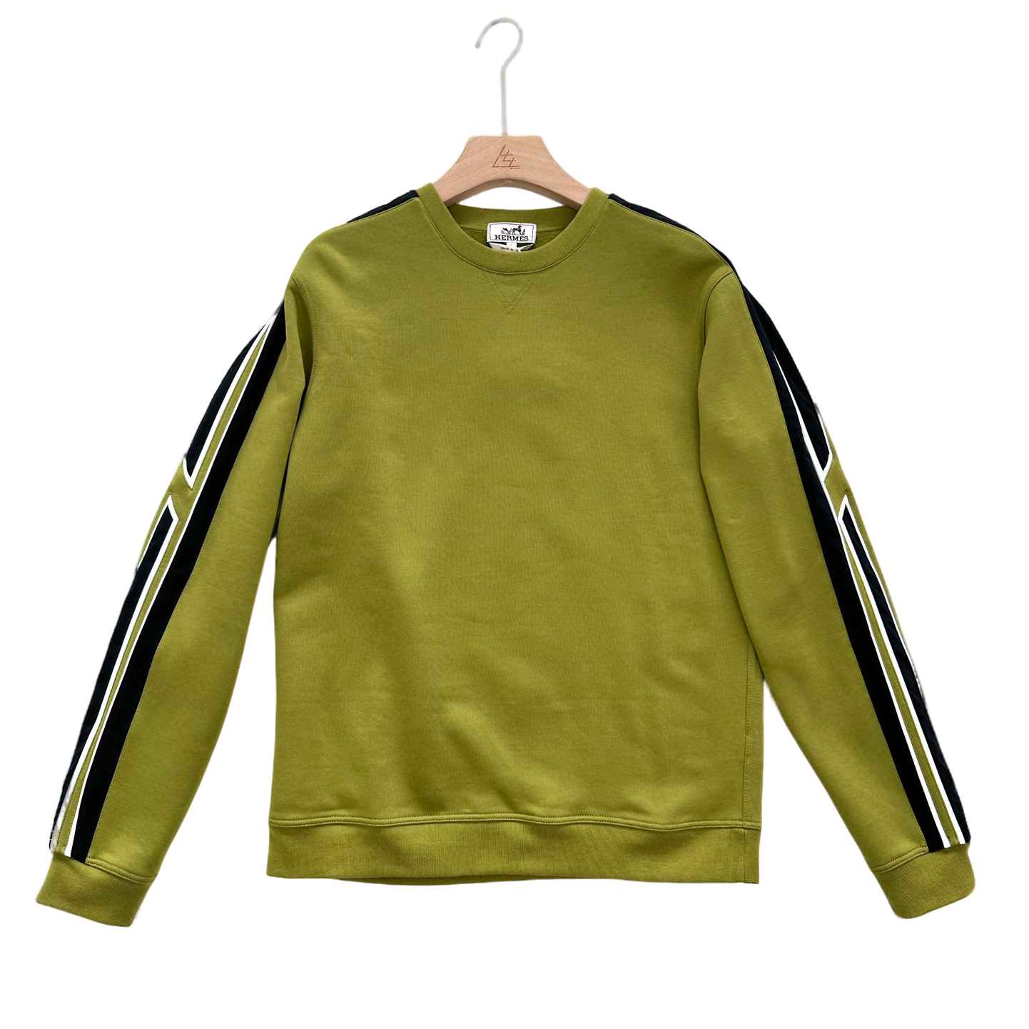 全新未使用 Hermes/爱马仕 爱马仕 男士草绿色圆领3M反光条纹卫衣