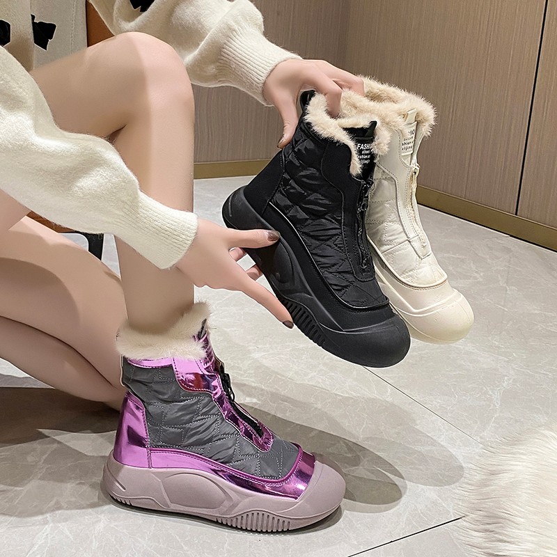 千寻宜雪地靴女2024新款冬季加绒加厚女鞋子马丁靴子皮毛一体棉鞋