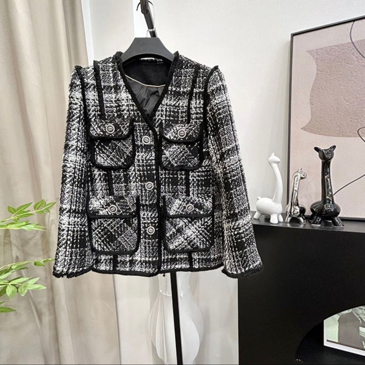 【黑白格】90白鹅绒小香风上衣小香风衣服女装气质时尚短外套28250