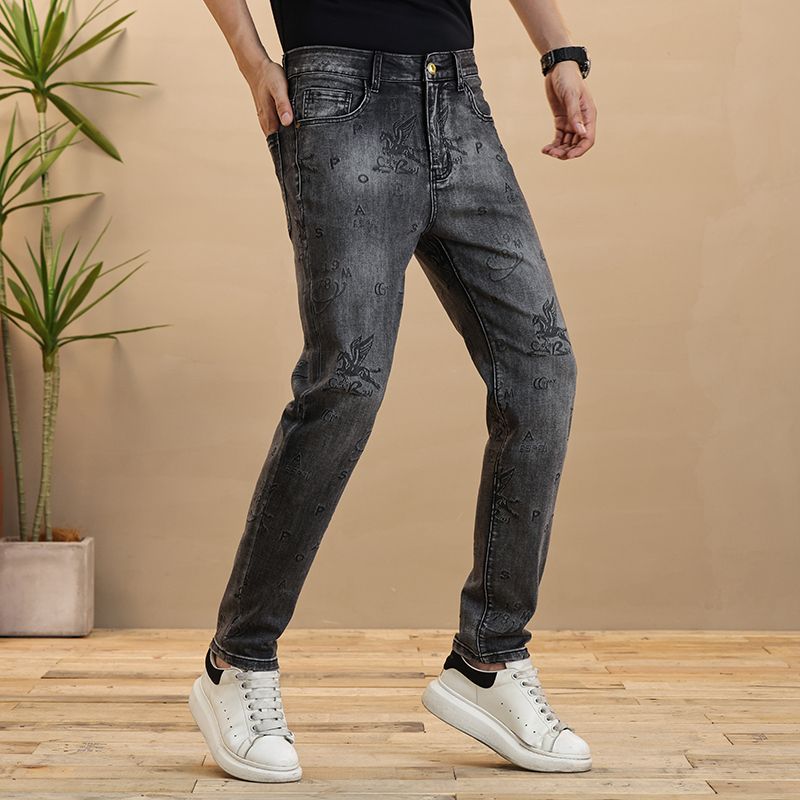 2024新款高端提花牛仔裤男青春潮流修身裤百搭显瘦长裤弹力