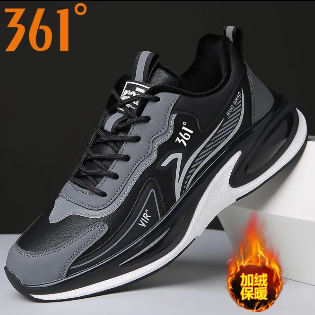 361度男鞋2023男士皮面休闲减震运动鞋防滑学生跑步鞋时尚老爹鞋