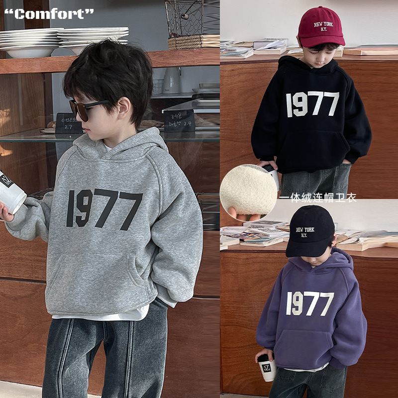 【150】AD3090棉小班儿童一体绒印花连帽卫衣2023冬季新款套头帽衫