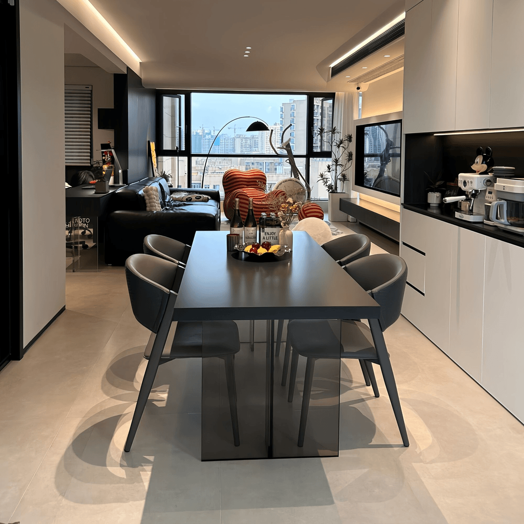 亚克力悬浮下挂轻奢餐厅餐桌意式极简款小户型黑色家用餐桌书桌