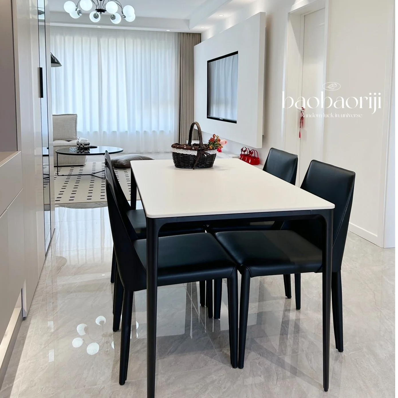 网岩板餐桌长方形椅家用轻奢餐厅高档吃饭桌大气饭桌极简餐桌组合