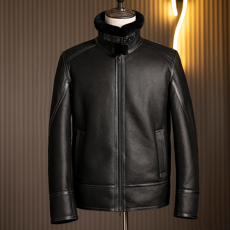 休闲原生态皮毛一体男冬季厚真皮真毛皮草外套夹克保暖时尚