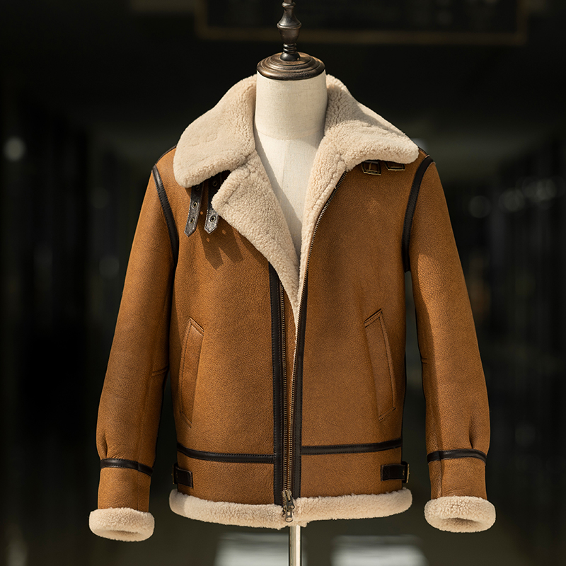 品质原生态羊皮毛一体男冬季厚皮草外套休闲时尚B3复古夹克真皮毛