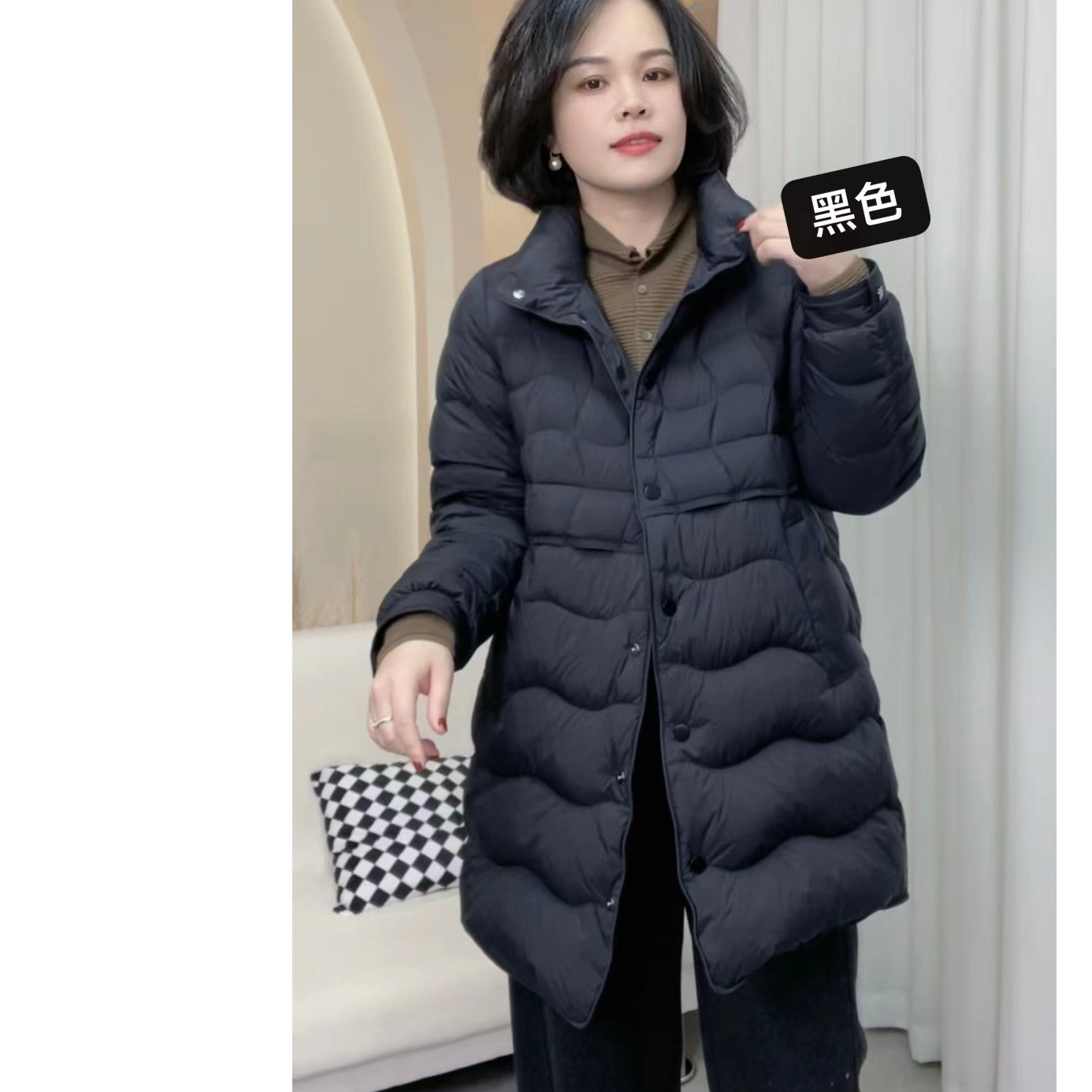 安潮秀83108轻薄小个子百搭中长款羽绒服80公分左右