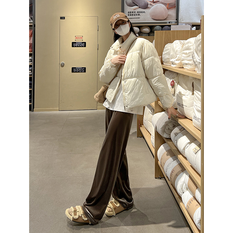 ebenb金丝绒窄版直筒裤秋冬季加绒加厚显瘦垂坠感休闲阔腿裤女裤