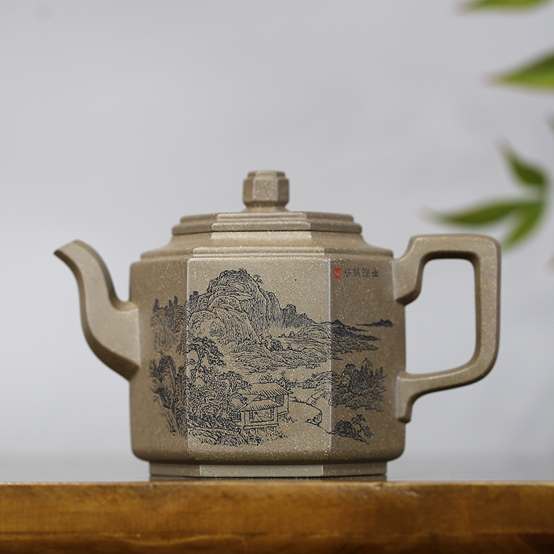 六方壶原矿珍藏老青段研高陈宏林纯全手工正宗宜兴紫砂壶六方器