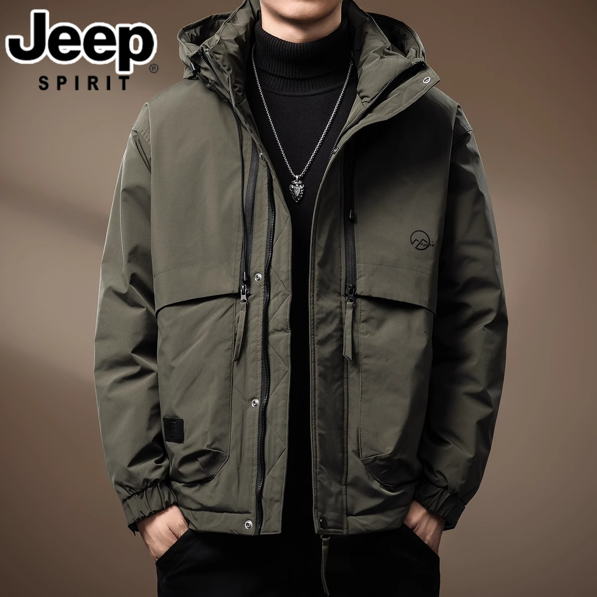 JEEPSPIRIT吉普男士冬季羽绒服高端宽松休闲连帽时尚百搭简约外套