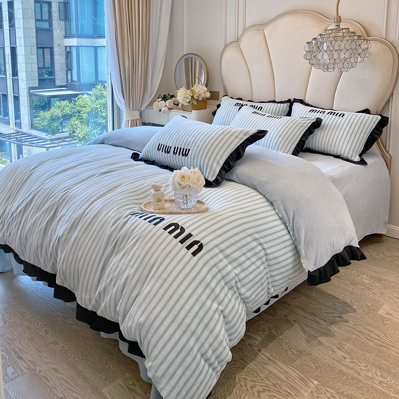 法式小香风冬季牛奶绒四件套双面加绒被套法兰绒床单加厚床上用品