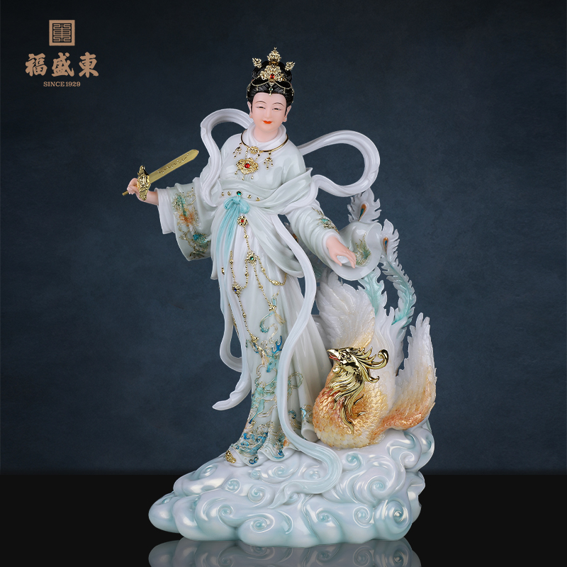 九天玄女汉白玉站像踏凤凰九天玄女九天玄母天尊娘娘家用桌面摆件
